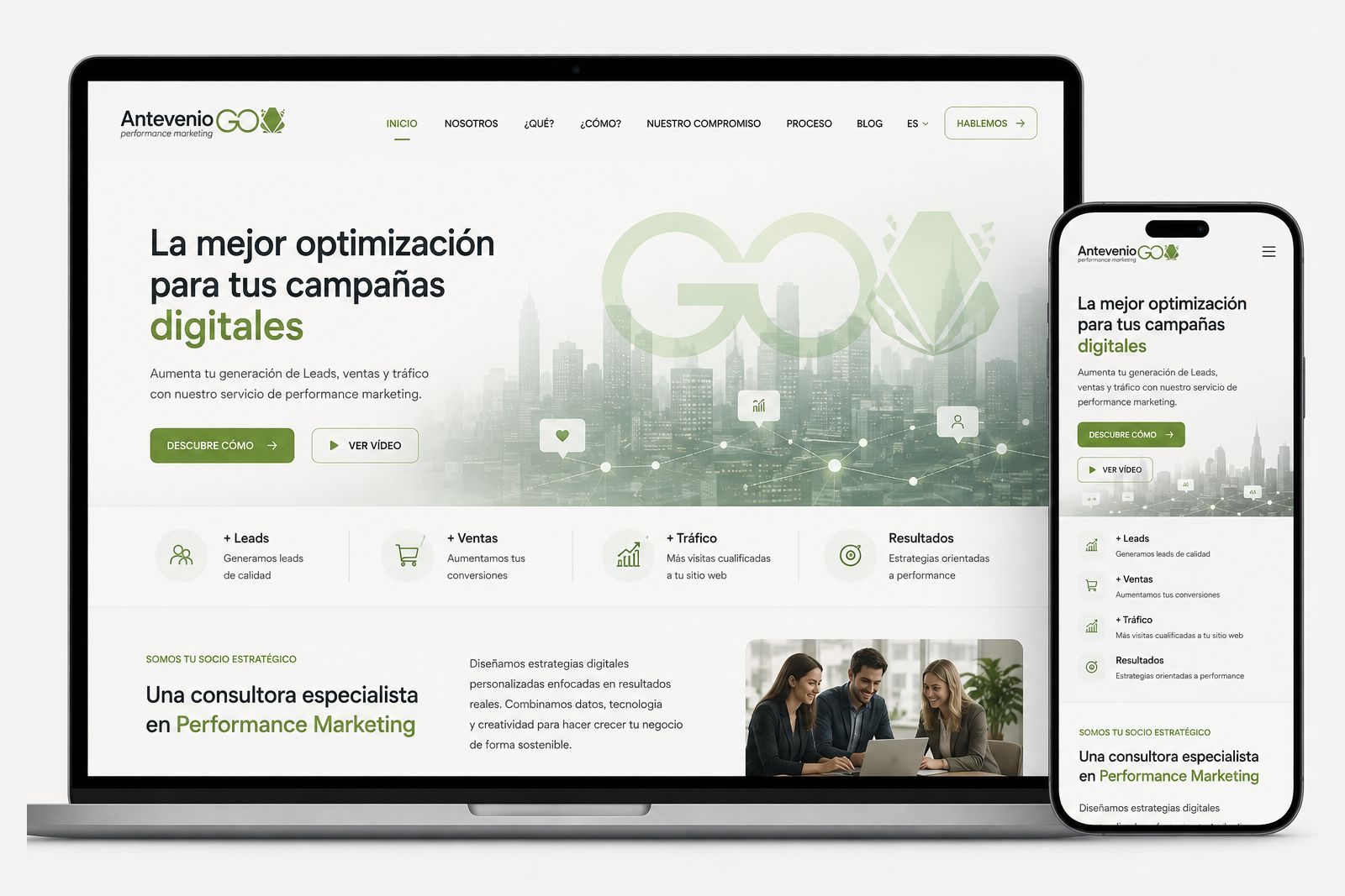 Logotipo de Antevenio Go y claim de marca sobre fondo claro