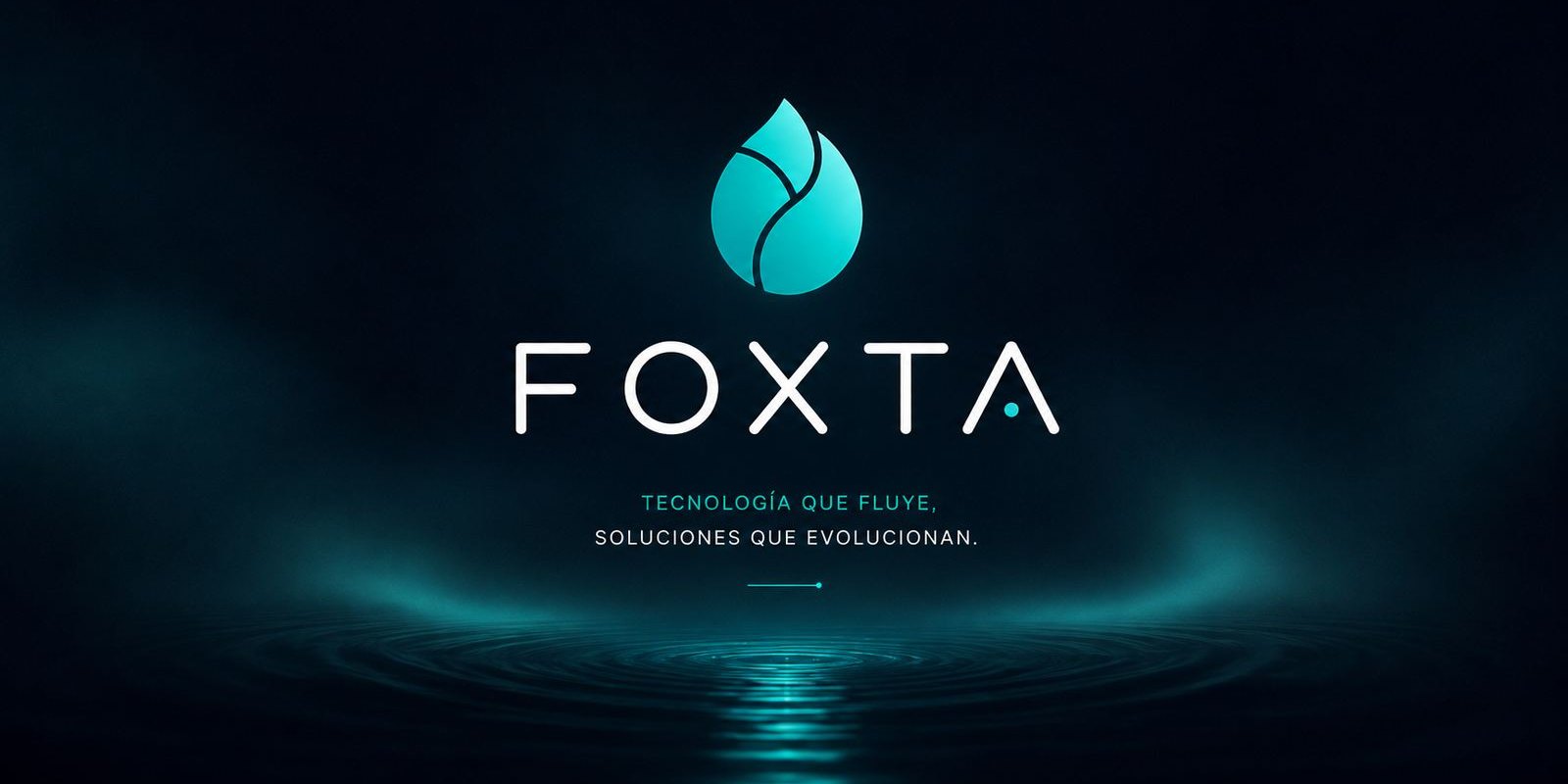 Identidad de Foxta: el logotipo con el símbolo de gota turquesa sobre fondo oscuro